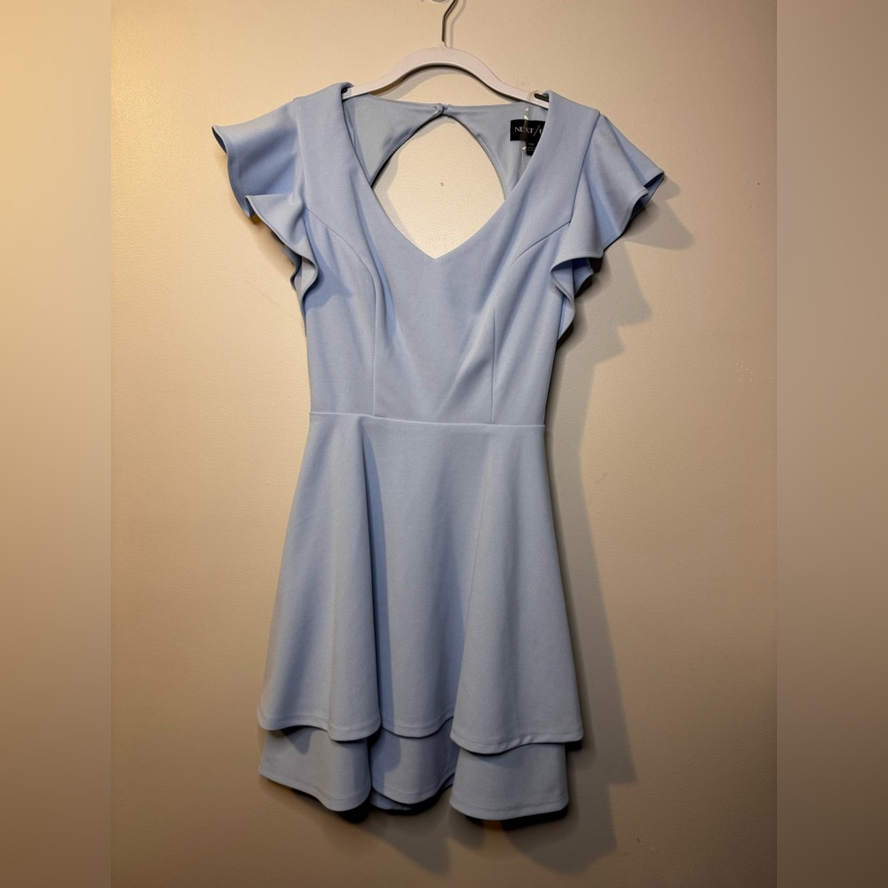 NWT Next Up light Blue Backless Dress with Ruffles - Picture 1 of 10